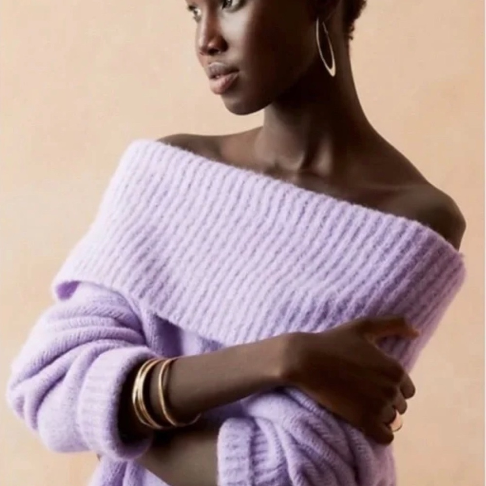 Banana Republic Oversized Cowl Wool Alpaca Off-Shoulder Chunky Pullover Sweater